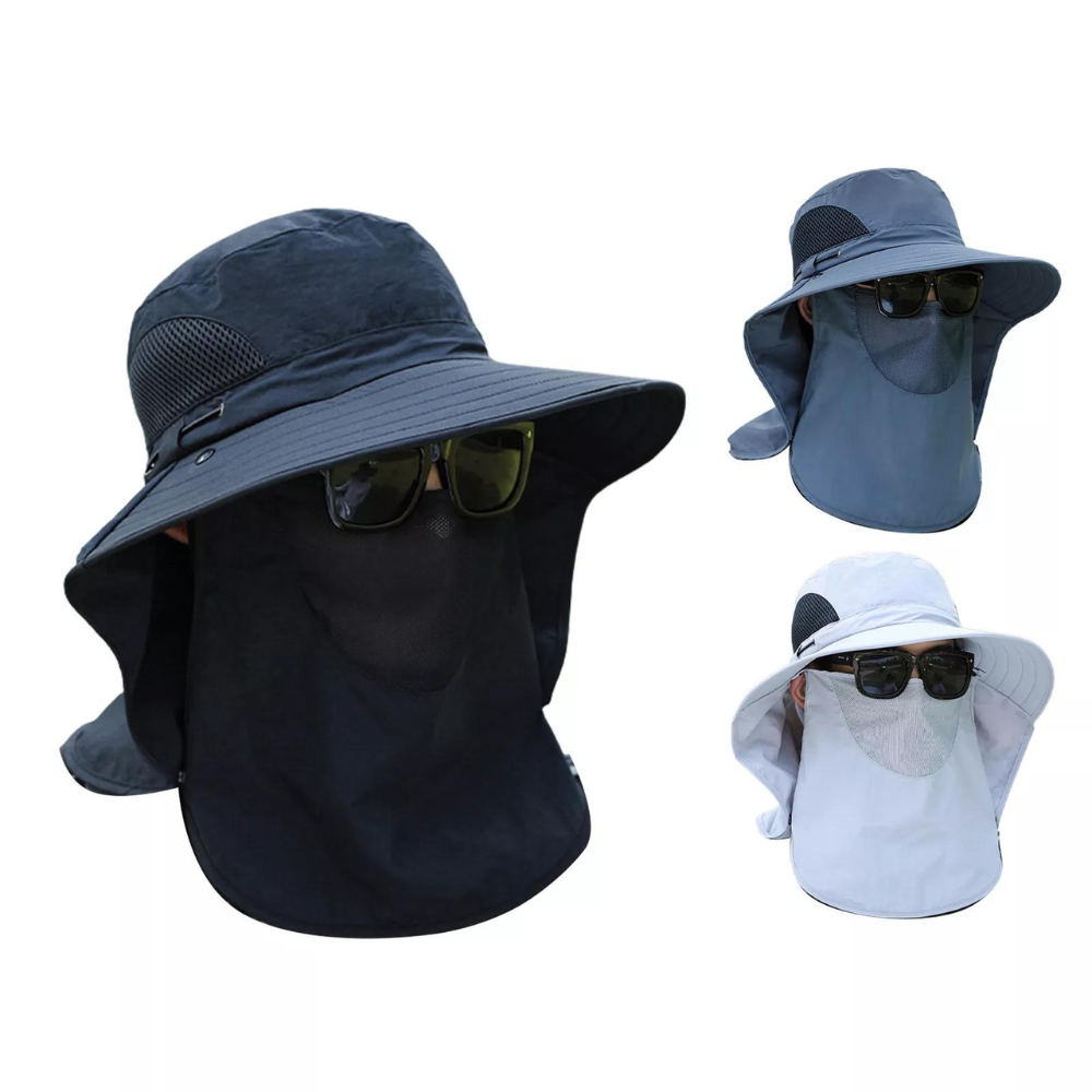 Wide Brim Fishing Hat with Breathable Mesh and Adjustable Chin Strap, Water Resistant