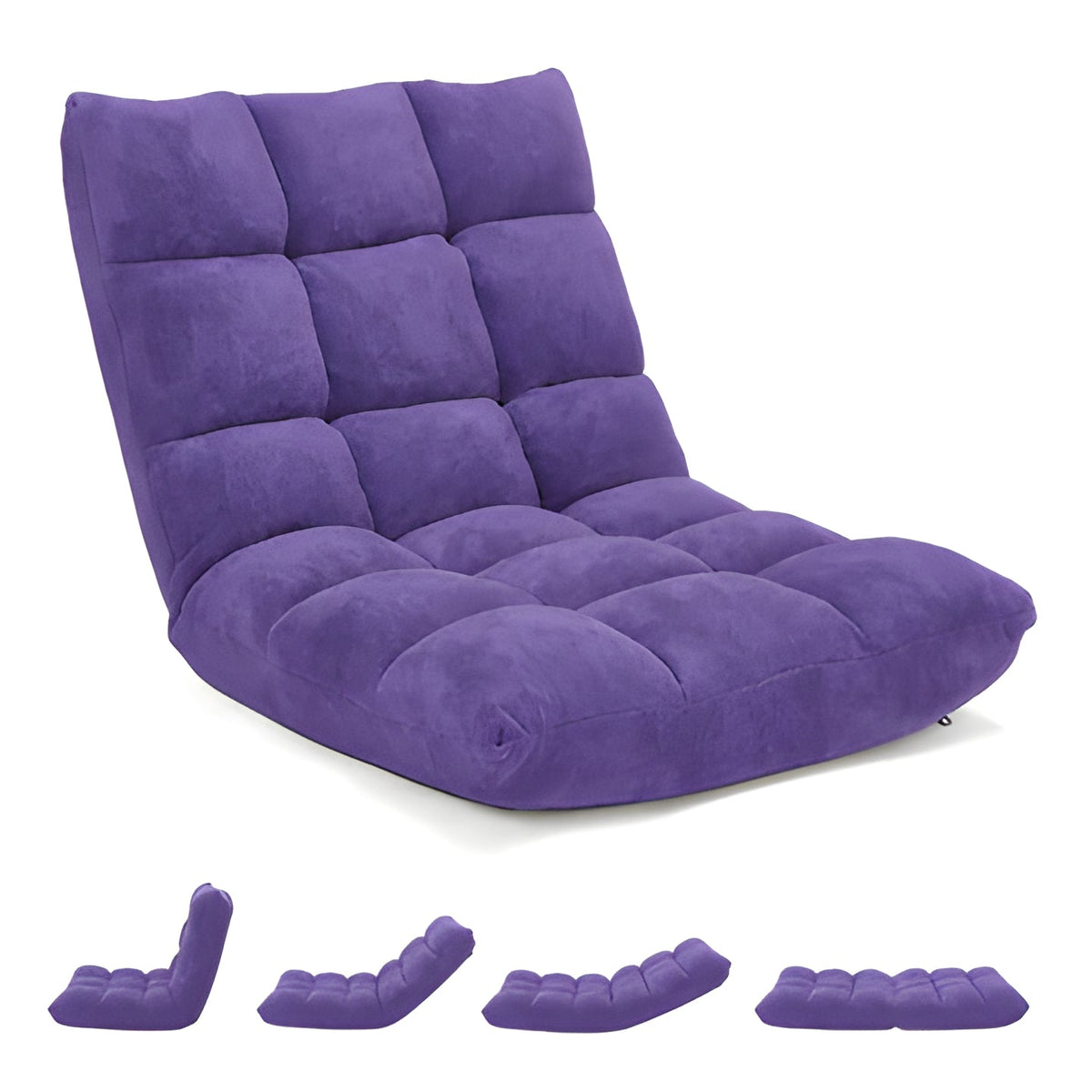 14 Position Adjustable Floor Chair with Thick Cushion, Steel Frame, and Removable Cover