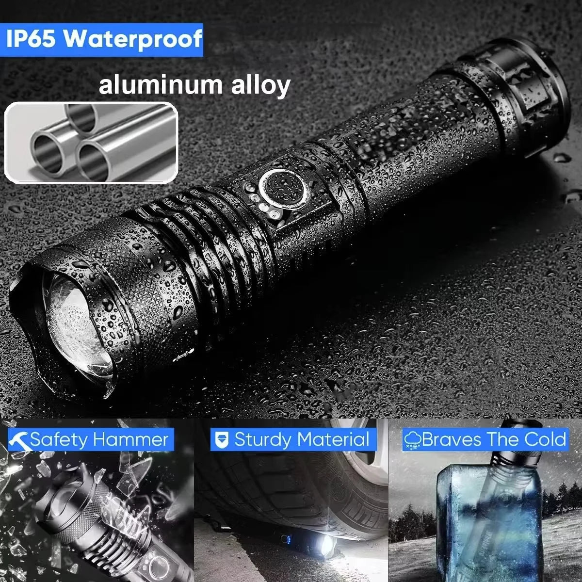 Rechargeable Flashlight with Adjustable Beam Focus and Five Brightness Modes