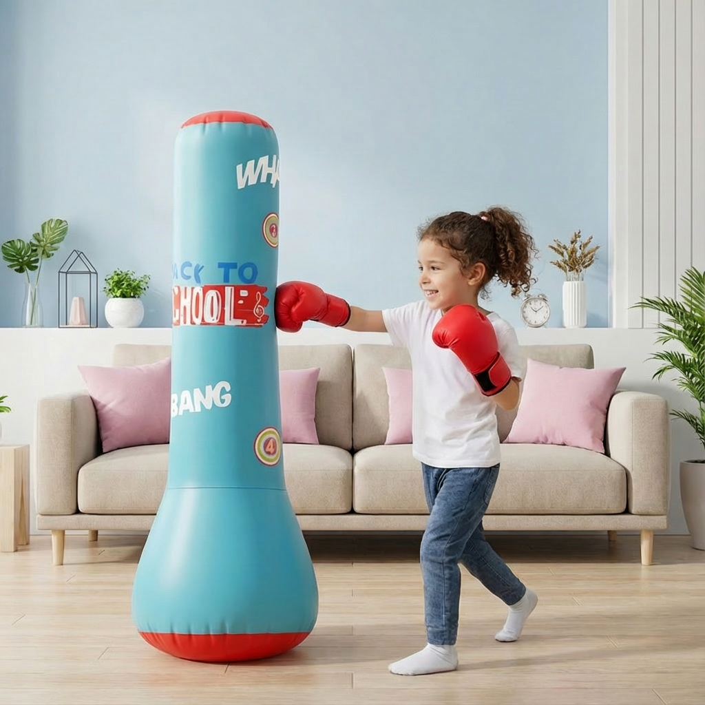 Inflatable Kids Punching Bag with Water Filled Base for Indoor and Outdoor Play in Black Or Blue