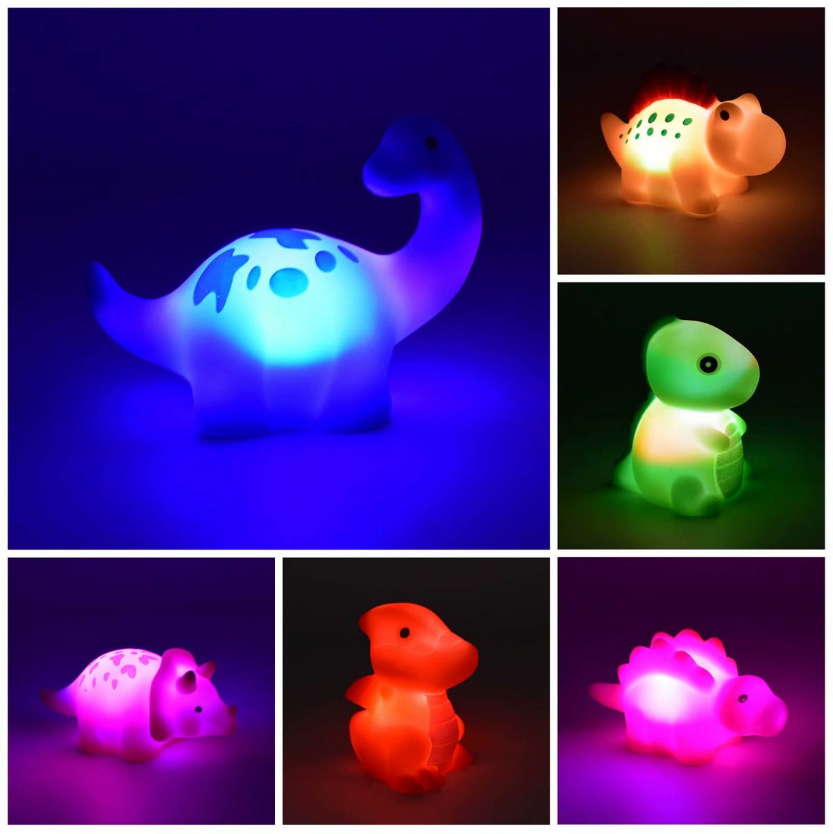 Light Up Dinosaur Bath Toys with Color Changing LED Lights That Also Glow as Night Lights