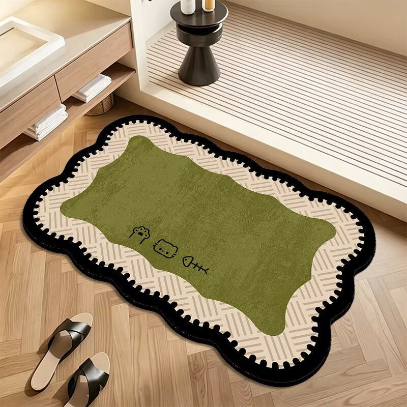 Plush Floor Rug with Non Slip Backing and Patterned Edge Design