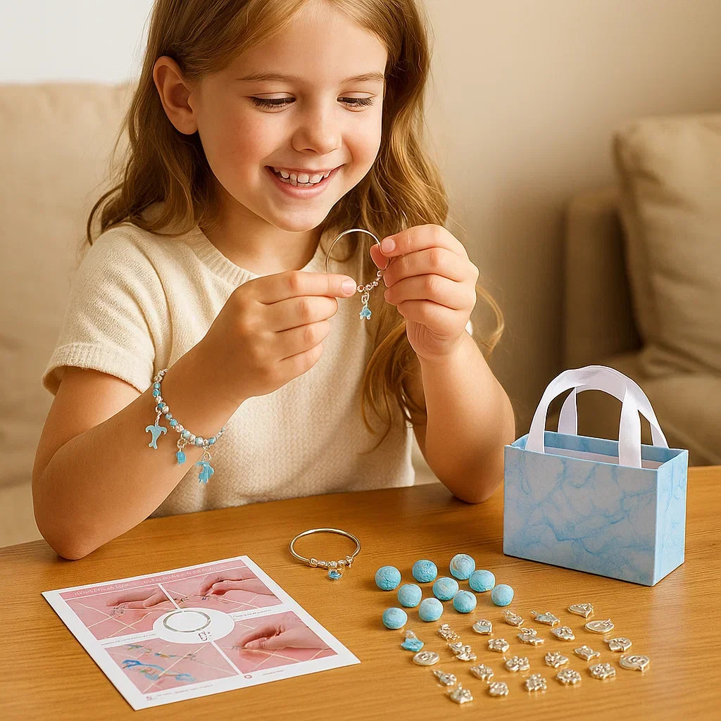 Bead Jewelry Making Kit with Colorful Beads Strings and Clasps in Pink Blue Or Purple