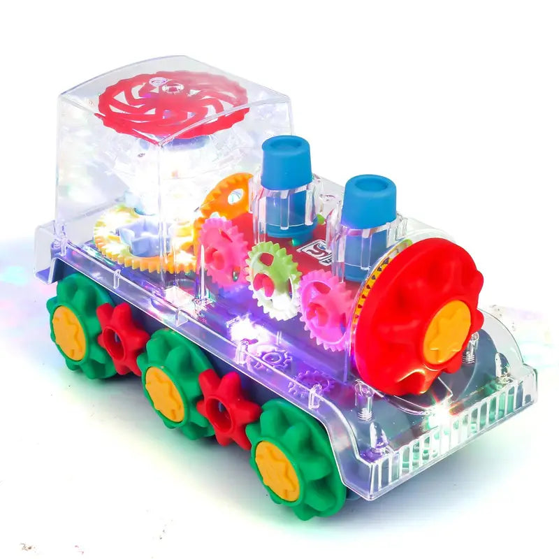 Musical Steam Train Toy with Spinning Gears, Light Display and Obstacle Avoidance