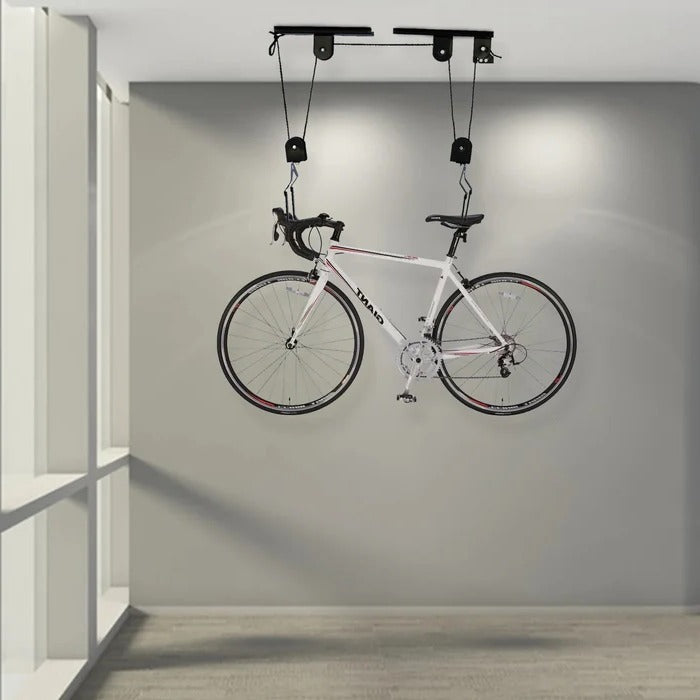 Bike Storage Hoist with Pulley System and Coated Hooks, 132lb Capacity