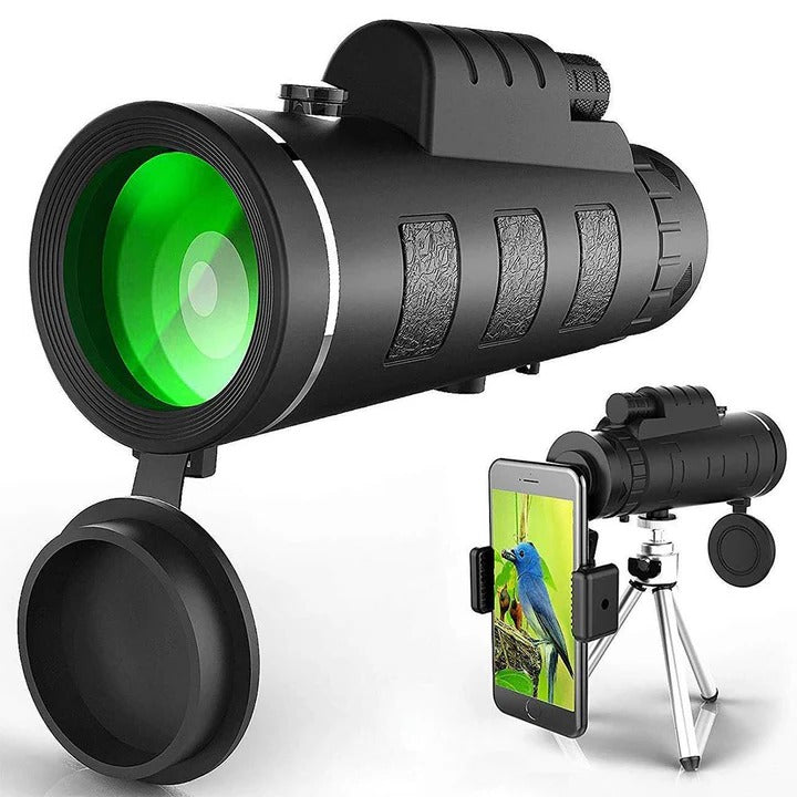 10X Magnification Monocular with Built in Compass and Phone Clip - Tripod Included