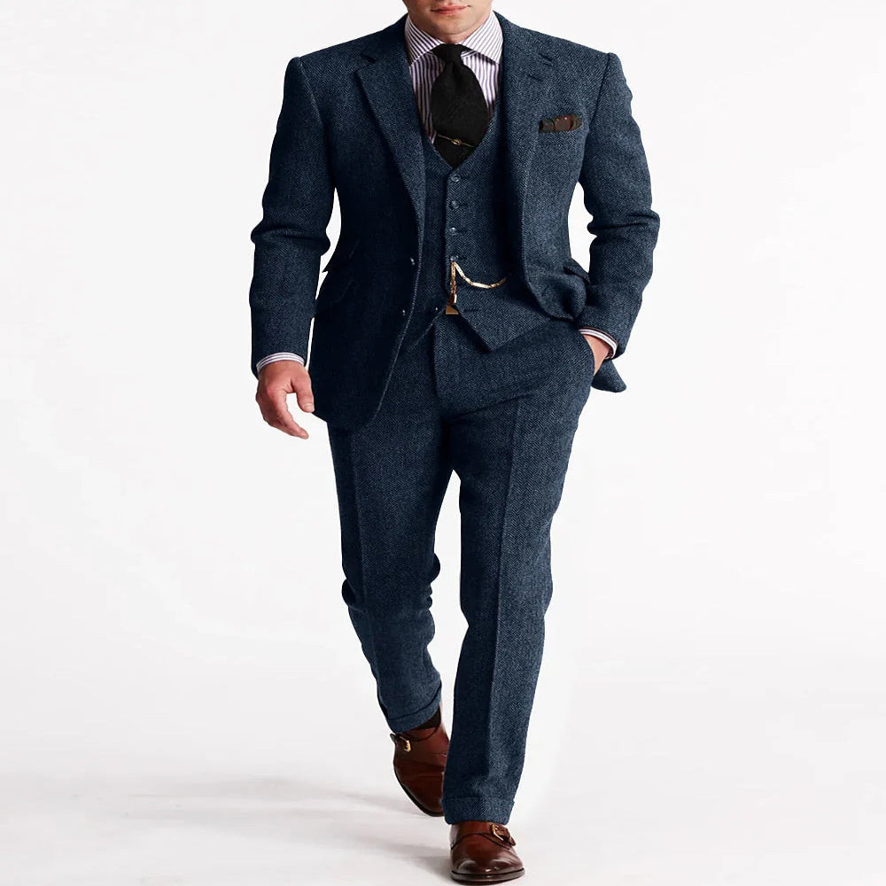 Tweed Tuxedo Jacket with Flat Front Trousers for Formal Events for Men