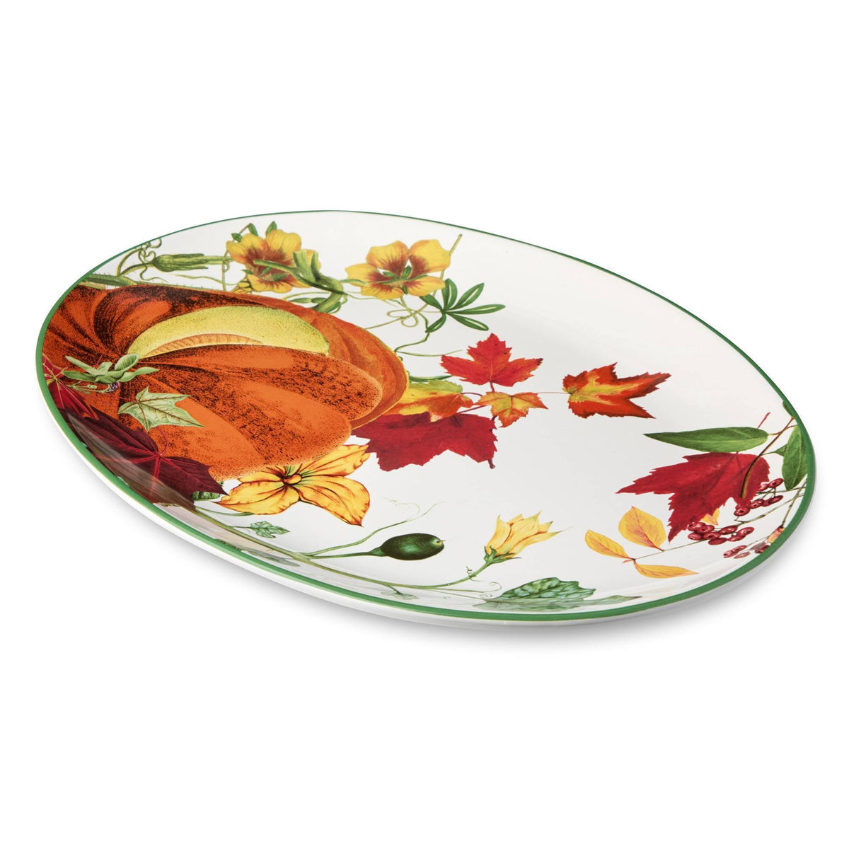 Large Harvest Platter with Pumpkin Florals and 16x12 Inch Ceramic Oval for Hosting