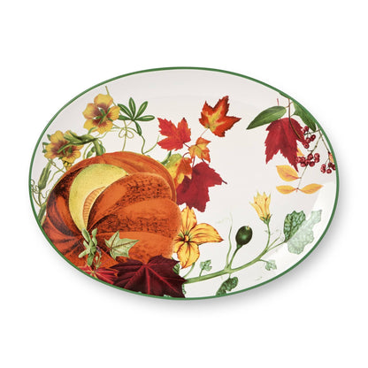 Large Harvest Platter with Pumpkin Florals and 16x12 Inch Ceramic Oval for Hosting