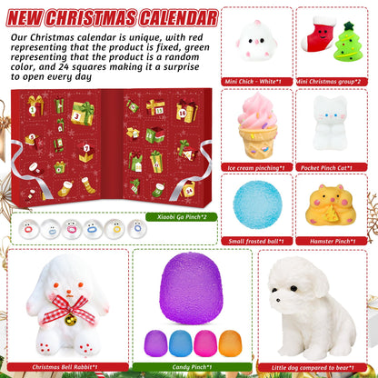 Daily Surprise Box with 24 Soft Squishy Toys in a Red Santa Box That Opens 23.8 Inches Wide