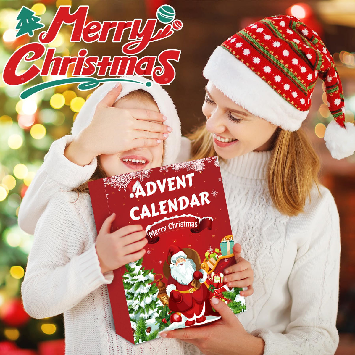 Daily Surprise Box with 24 Soft Squishy Toys in a Red Santa Box That Opens 23.8 Inches Wide