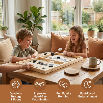 Wooden Fast Sling Puck Board Game with Elastic Band Launchers
