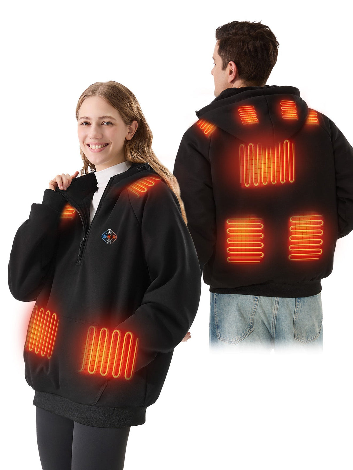 Fleece Lined Heated Hoodie with Nine Warming Zones and Power Bank for Cold Weather