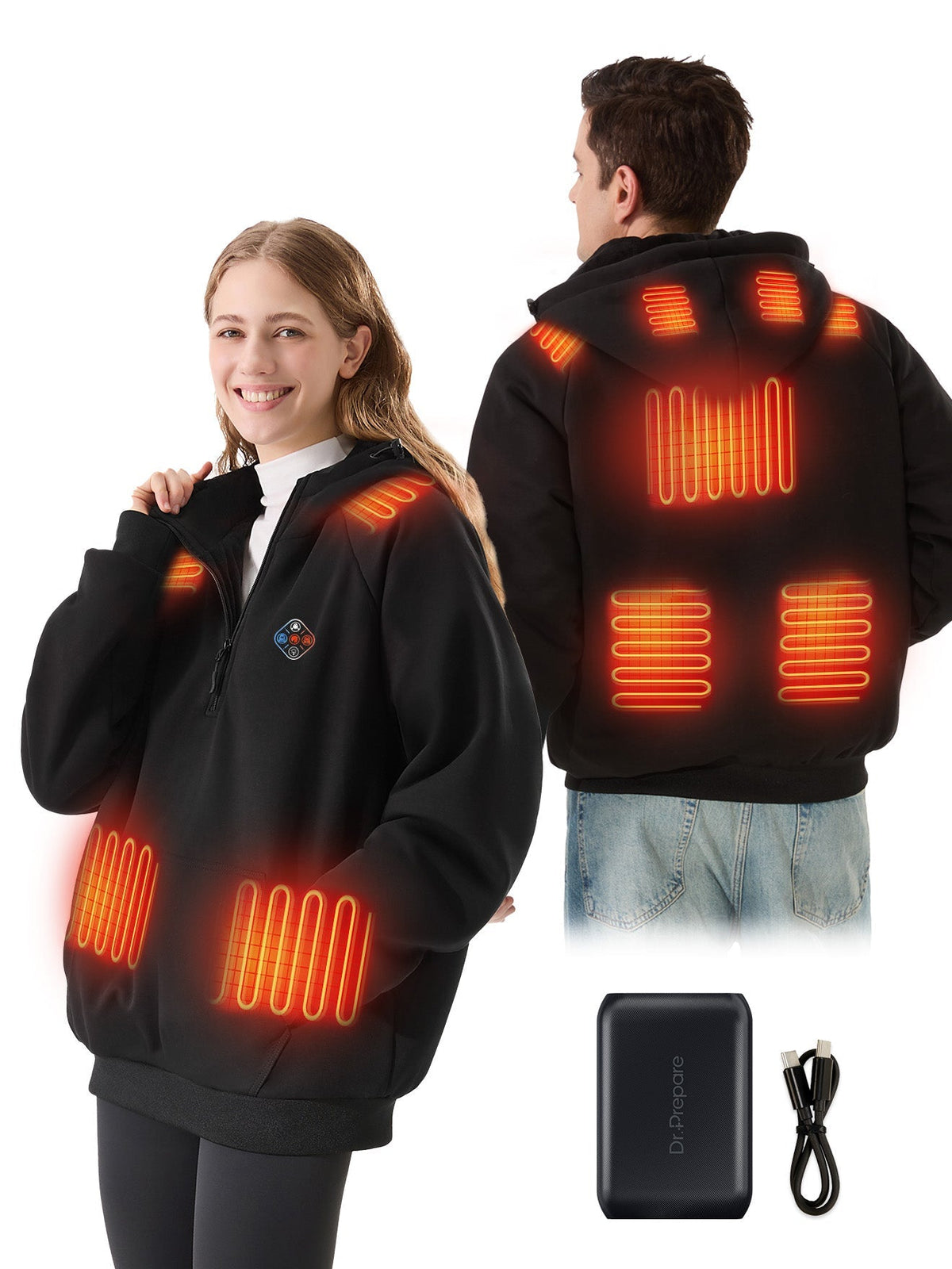 Fleece Lined Heated Hoodie with Nine Warming Zones and Power Bank for Cold Weather