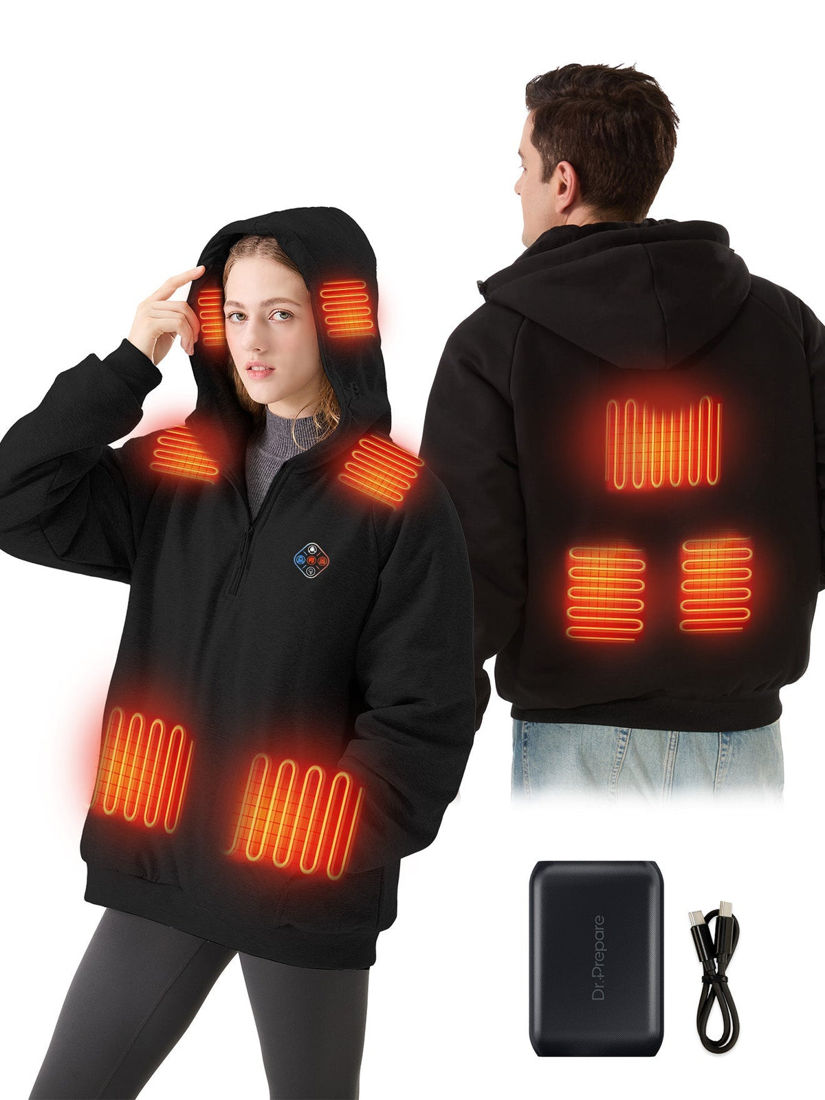 Fleece Lined Heated Hoodie with Nine Warming Zones and Power Bank for Cold Weather