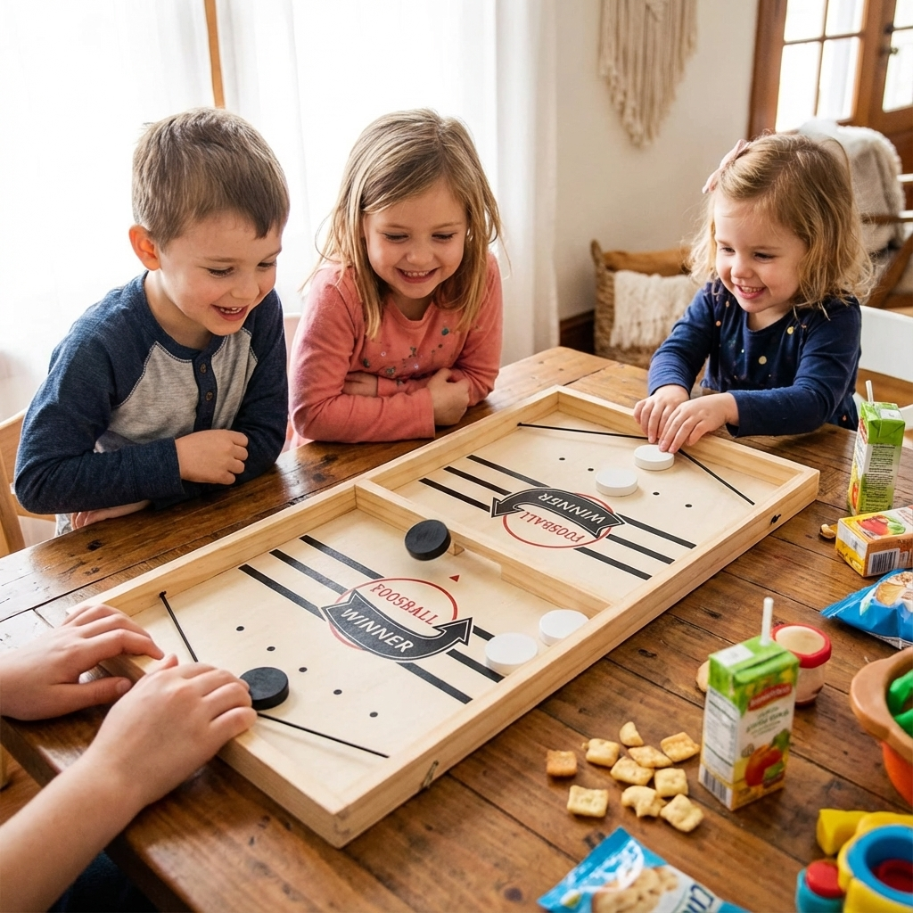 Wooden Fast Sling Puck Board Game with Elastic Band Launchers