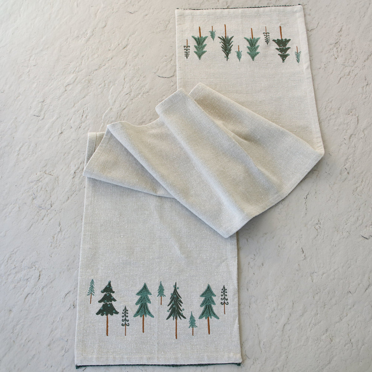 Embroidered Tree Table Runner with Neutral Fabric 74.5 Inches Long