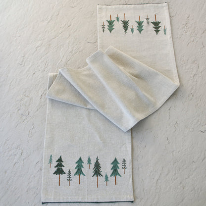 Embroidered Tree Table Runner with Neutral Fabric 74.5 Inches Long