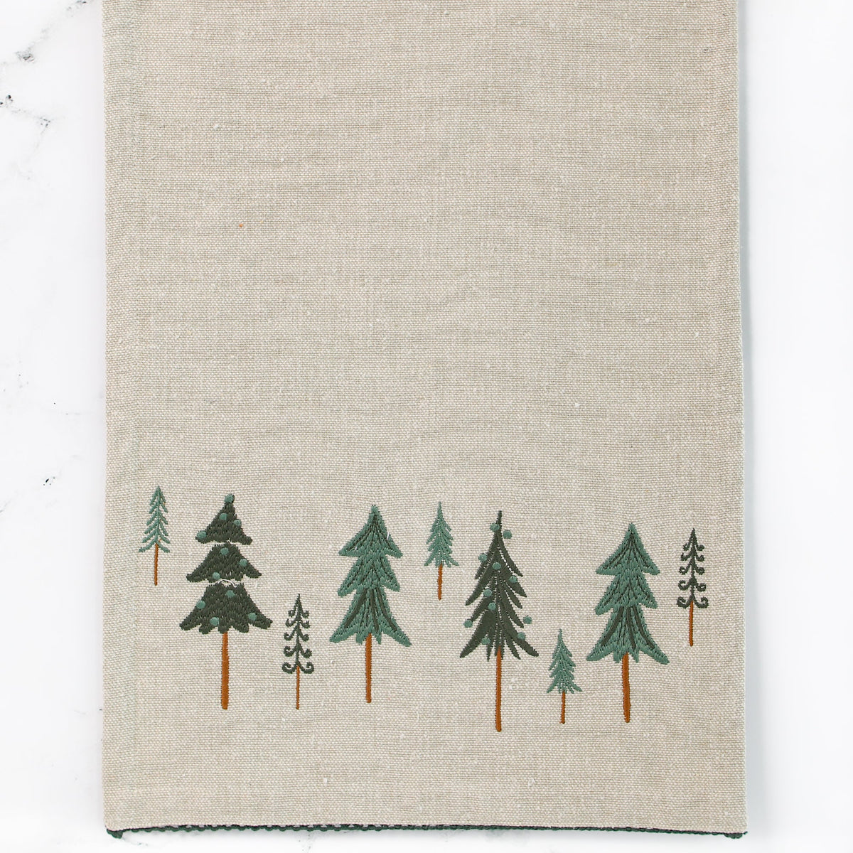 Embroidered Tree Table Runner with Neutral Fabric 74.5 Inches Long