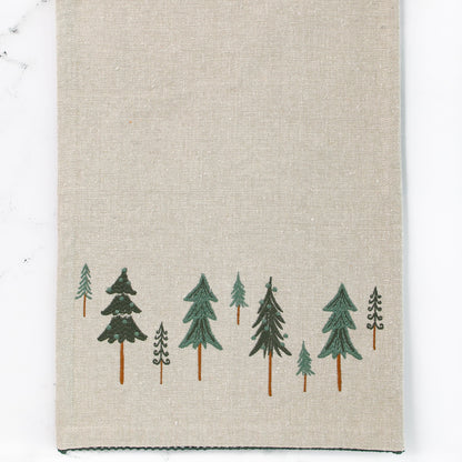 Embroidered Tree Table Runner with Neutral Fabric 74.5 Inches Long