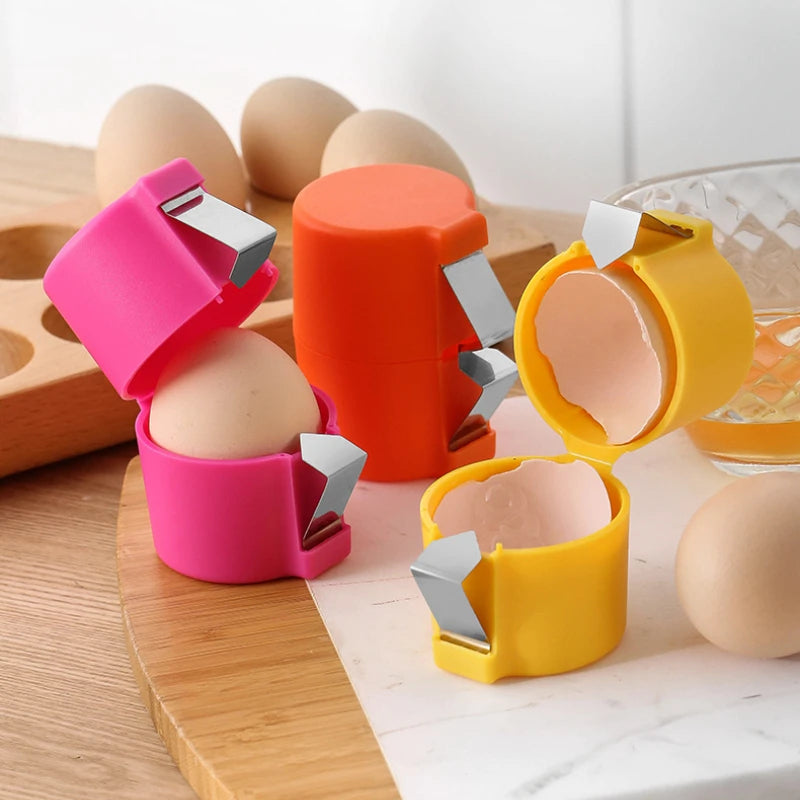 Egg Opener with Metal Clip and Oval Grip for Cracking Eggs