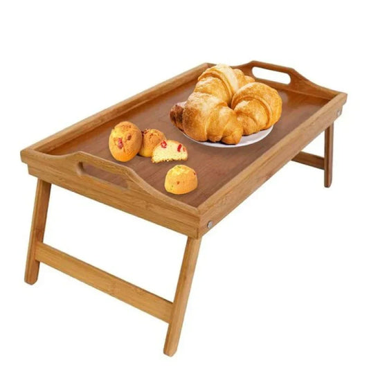 Bamboo Folding Bed Tray with Stable Surface and Collapsible Legs