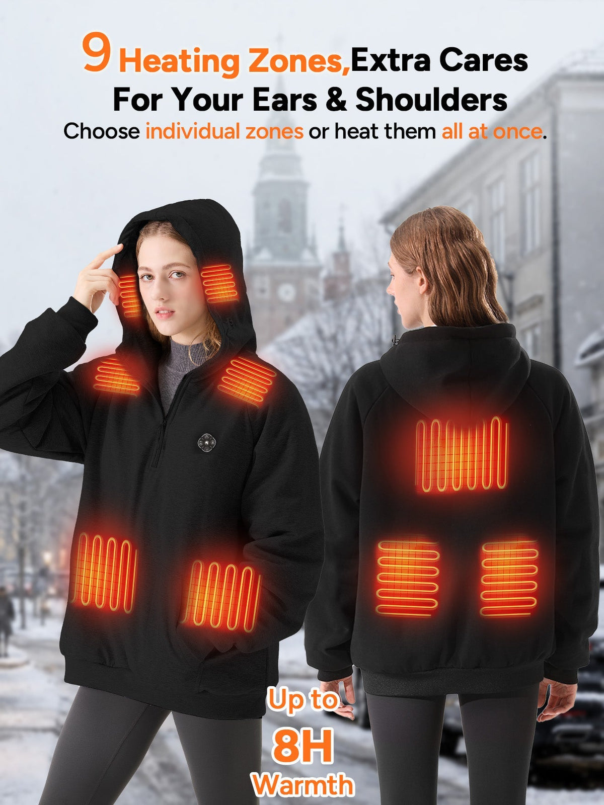 Fleece Lined Heated Hoodie with Nine Warming Zones and Power Bank for Cold Weather