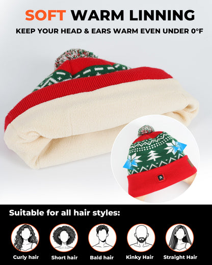 Cordless Heated Winter Knit Hat with Dual Ear Pads and 3 Warmth Settings for Outdoor Wear