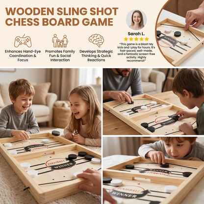 Wooden Fast Sling Puck Board Game with Elastic Band Launchers