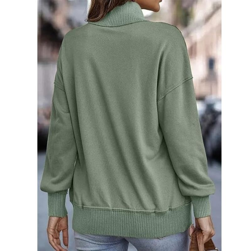 Women's Adjustable Drawstring Pullover with Stand Collar and Front Pockets