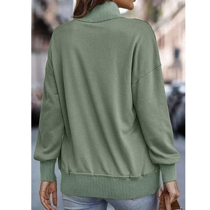 Women's Adjustable Drawstring Pullover with Stand Collar and Front Pockets