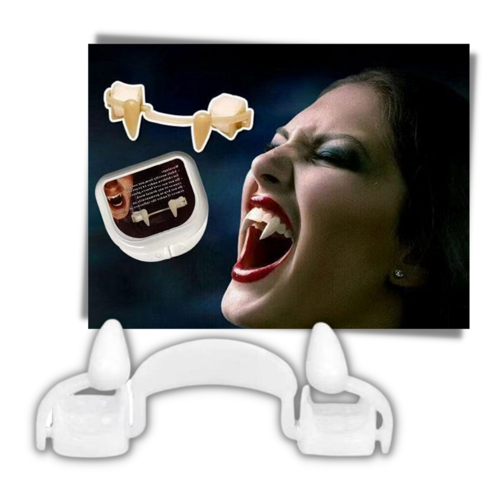 Retractable Vampire Fangs with Storage Case for Halloween Costumes and Dress Up Parties