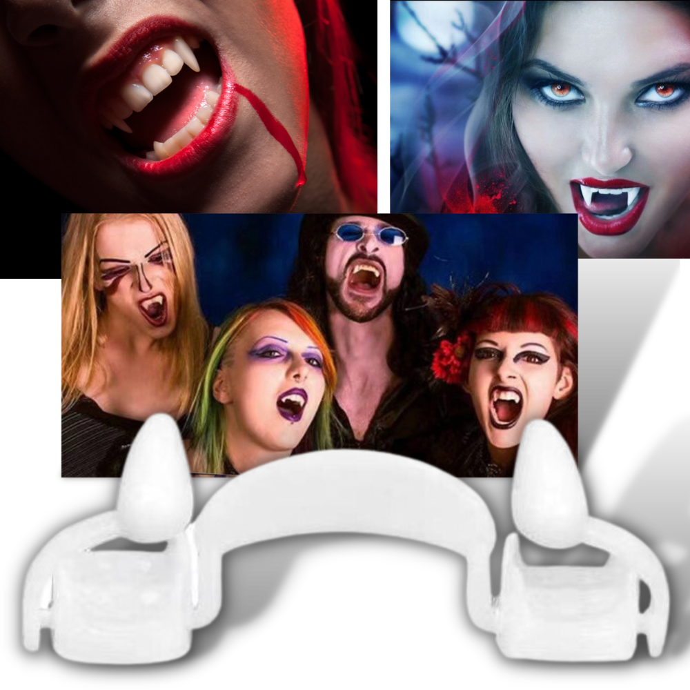 Retractable Vampire Fangs with Storage Case for Halloween Costumes and Dress Up Parties