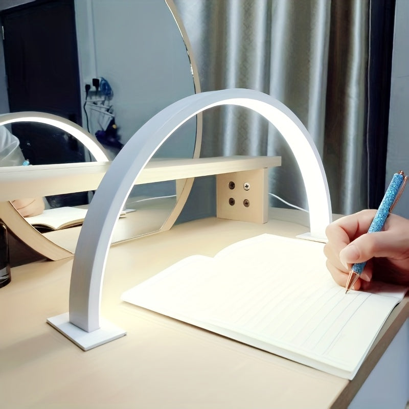 Adjustable LED Desk Lamp with Crescent Metal Frame and Dimming Control