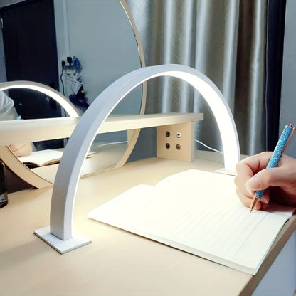 Adjustable LED Desk Lamp with Crescent Metal Frame and Dimming Control