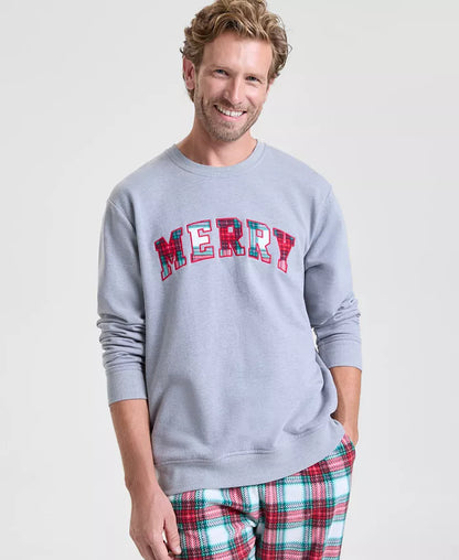 Merry Plaid Applique Pullover Sweatshirt That Reaches the Hips with Roomy Fit and Soft Stretch