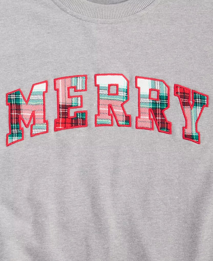 Plaid Merry Letter Pullover Sweatshirt with Soft Stretch for Holiday Gatherings