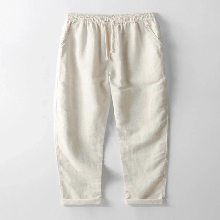 Linen Shirt and Pants Set with Stand Collar and Short Sleeves for Men