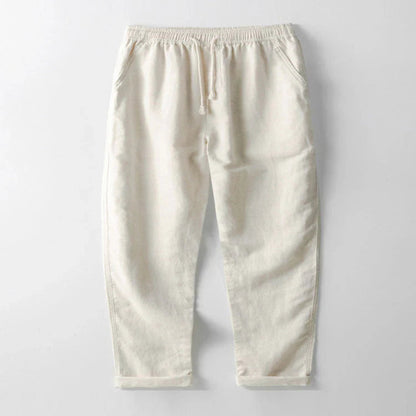 Linen Shirt and Pants Set with Stand Collar and Short Sleeves for Men
