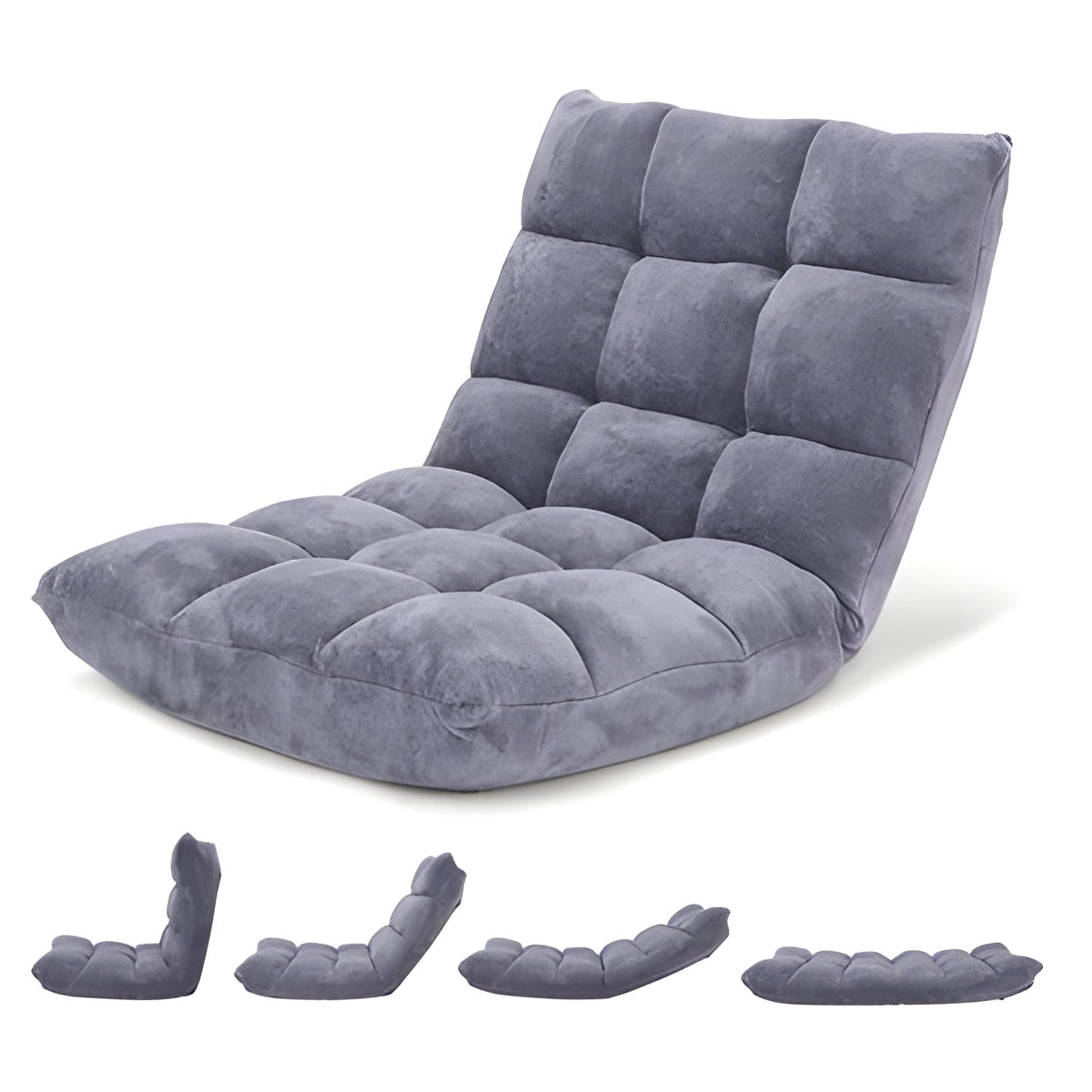 14 Position Adjustable Floor Chair with Thick Cushion, Steel Frame, and Removable Cover