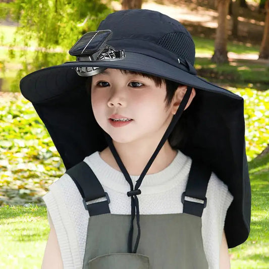 Kids Solar Powered Fan Hat with Adjustable Fit and Three Speed Cooling Fan