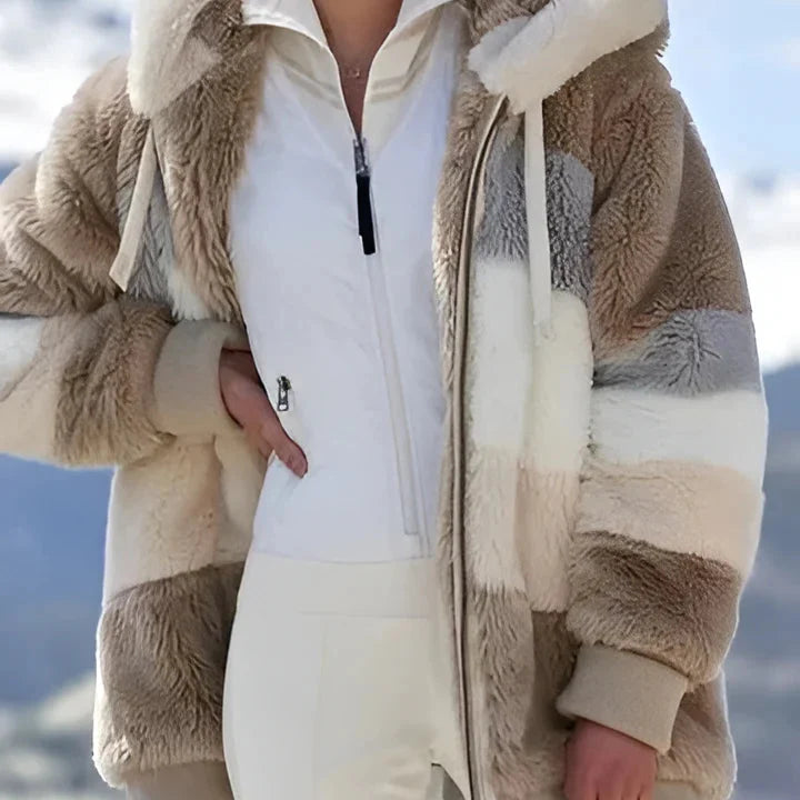 Oversized Hooded Winter Coat with Faux Fur Lining and Full Length Zipper for Cold Days