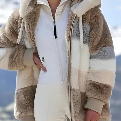 Oversized Hooded Winter Coat with Faux Fur Lining and Full Length Zipper for Cold Days