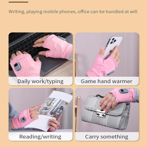 Heated Fingerless Gloves with 1800 mAh Battery, Three Heat Levels and Charging Cable in Pink or Black