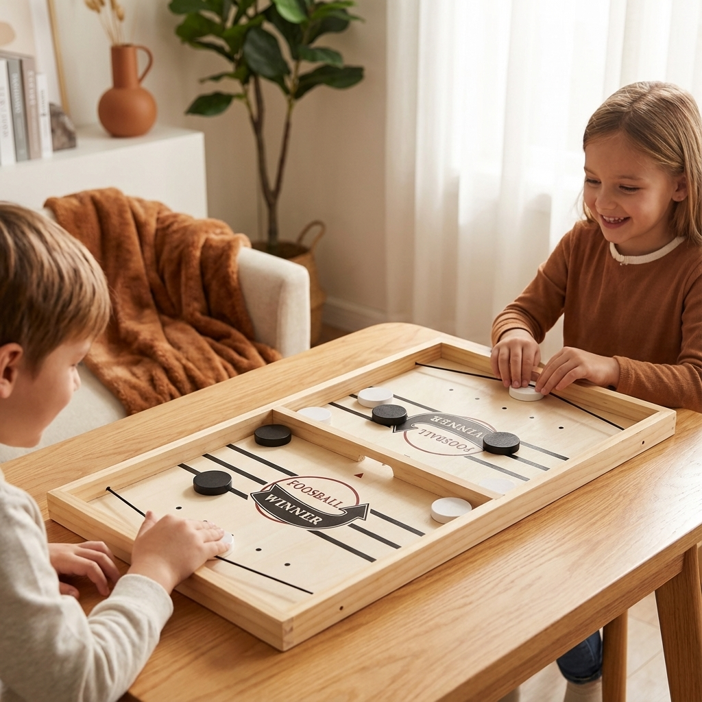 Wooden Fast Sling Puck Board Game with Elastic Band Launchers