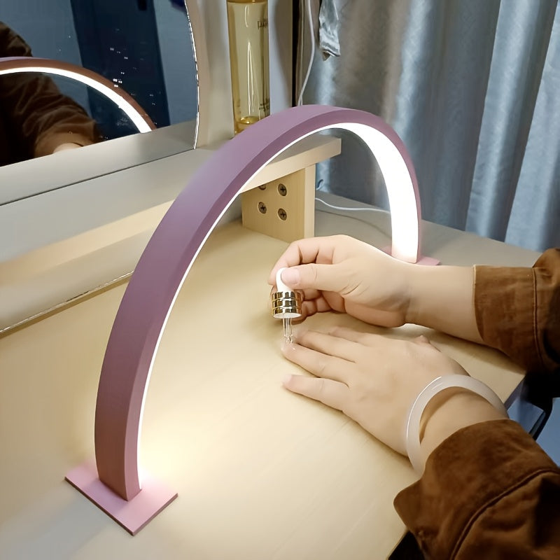 Adjustable LED Desk Lamp with Crescent Metal Frame and Dimming Control