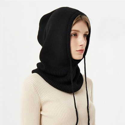 Wool Hooded Beanie with Adjustable Drawstrings and Wind Blocking Coverage