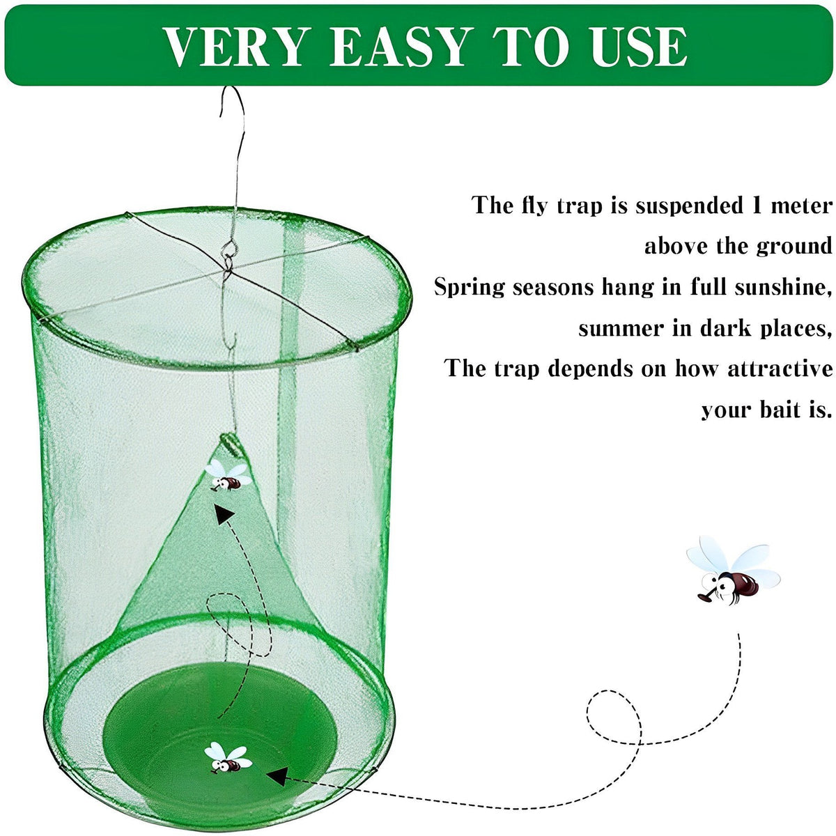 Expandable Fly Trap with Natural Bait and Funnel Entry System
