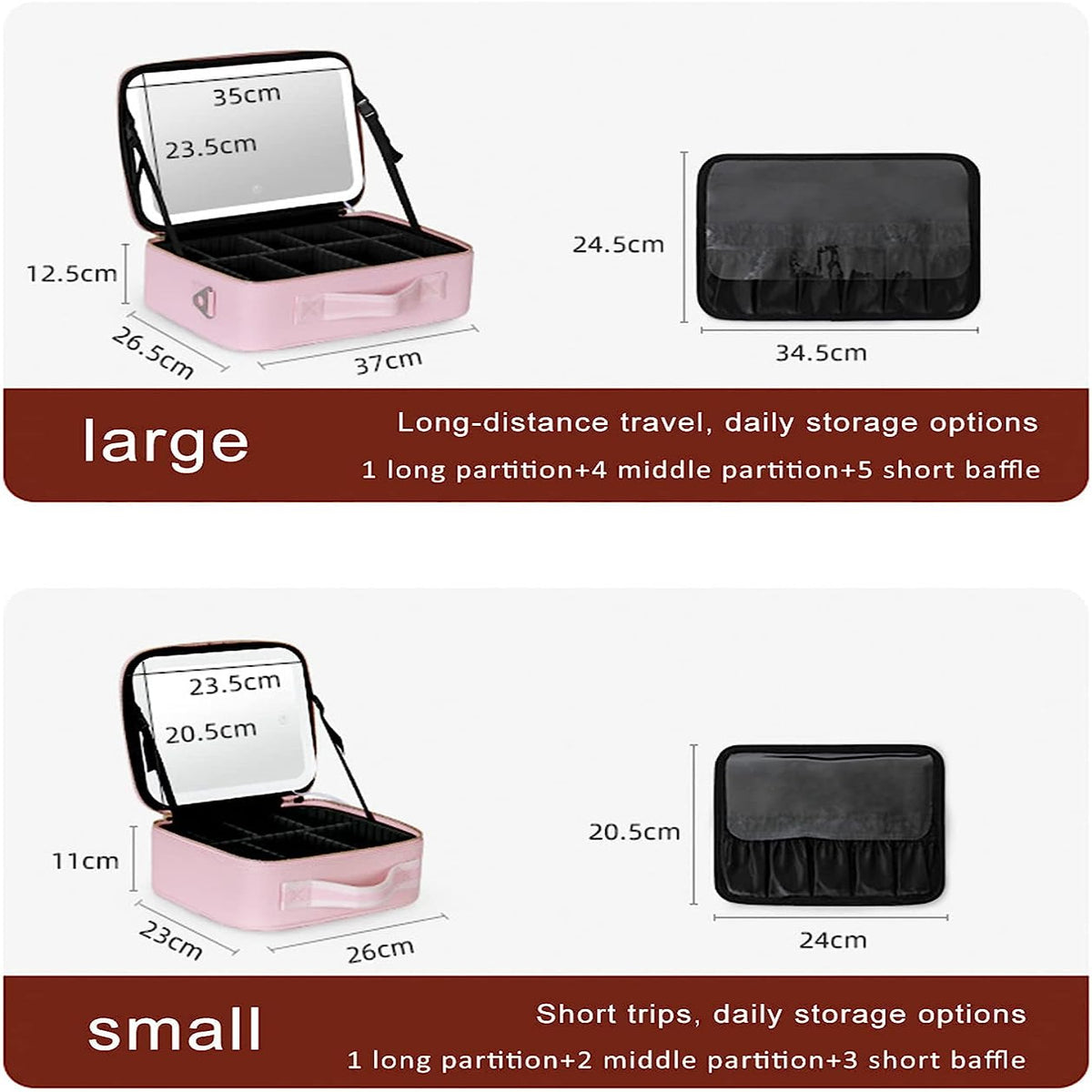 Makeup Storage Case with LED Mirror and Multiple Compartments