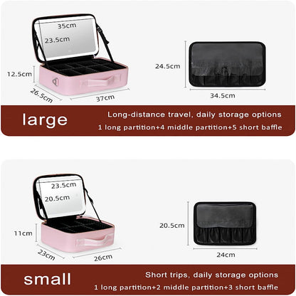 Makeup Storage Case with LED Mirror and Multiple Compartments